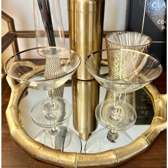 Vintage Silver-Rimmed Martini Glass | 4 Inches‎ Tall | 1 of 3 Glasses - Picture 1 of 7
